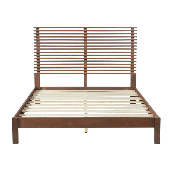 English Elm Premium Solid Pine Queen Platform Bed Architectural Slat Headboard Modern Bedroom Walnut N770PQ367009D