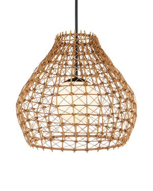 Currey & Company Bly Outdoor Pendant Light - Artisan Crisscross Wicker Design, Adjustable Height, Durable & Stylish Natural All,Weather Wicker ,Metal ,Glass 9500-0014-currey-company