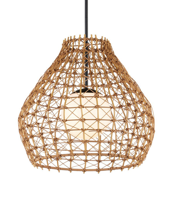 Currey & Company Bly Outdoor Pendant Light - Artisan Crisscross Wicker Design, Adjustable Height, Durable & Stylish Natural All,Weather Wicker ,Metal ,Glass 9500-0014-currey-company