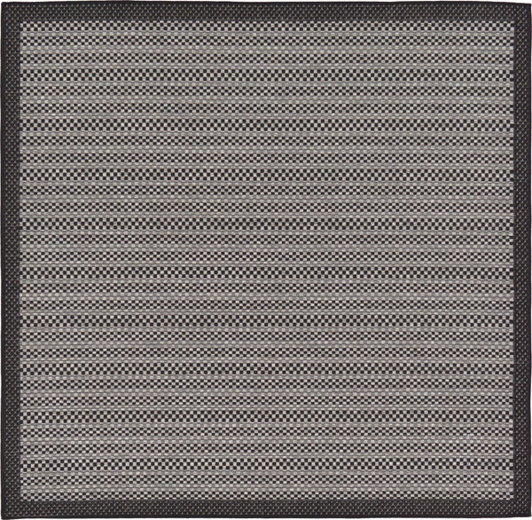 Unique Loom Outdoor Border Checkered Machine Made Border Rug Gray, Black/Gray/Silver 5' 4" x 6' 1"