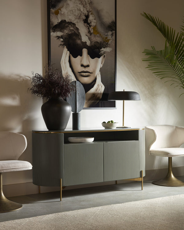 Sunpan Paloma Sideboard - Luxurious High Gloss Finish With Sculptural Design And Gold Accents For Modern Spaces Green Wood 110396