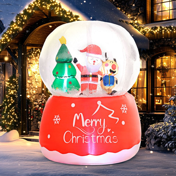 English Elm Outsunny 5.5Ft Inflatable Christmas Crystal Ball With Santa & Reindeer, Led Lights For Festive Decor W2225P249950-GIGA