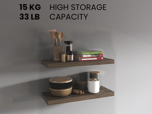 English Elm Floating Dark Brown 2-Shelf Wall Display, 31.5" W x 9.8" D, Engineered Wood, Eco-Friendly Finish B097P369457