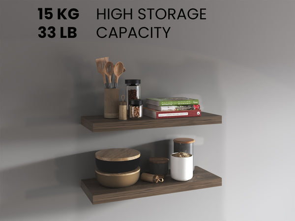 English Elm Floating Dark Brown 2-Shelf Wall Display, 31.5" W x 9.8" D, Engineered Wood, Eco-Friendly Finish B097P369457