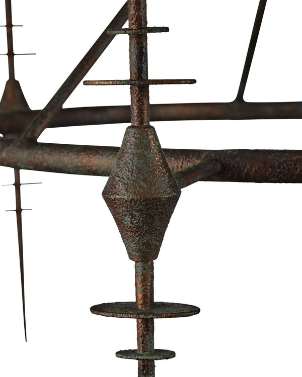 Currey & Company Anselm Chandelier: Brutalist Elegance With Textured Verdigris Bronze & Shimmering Gold Finish Black Wrought Iron 9000-1311-currey-company