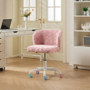 English Elm A&A Plush Faux Fur Office Chair with Ergonomic Wrap Back, Stable Metal Base, Breathable, Cute Wheels Pink W1143P324153