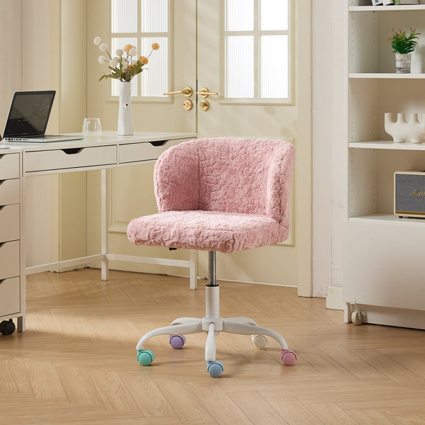 English Elm A&A Plush Faux Fur Office Chair with Ergonomic Wrap Back, Stable Metal Base, Breathable, Cute Wheels Pink W1143P324153