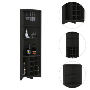 English Elm Essential Corner Bar Cabinet with Wine Rack & Cup Holders, Space-Saving Three-Tier Storage Solution Black 74 L x 24 W x 3 H B200S00406