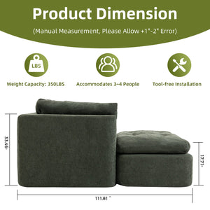 English Elm Modern Chenille Cloud Sectional with Ottoman Deep Sink Modular L Shaped Living Room Sofa Blackish Green W2379S00002