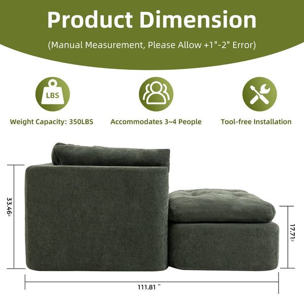 English Elm Modern Chenille Cloud Sectional with Ottoman Deep Sink Modular L Shaped Living Room Sofa Blackish Green W2379S00002
