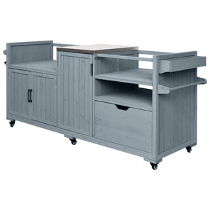 English Elm K&k 80.5 Inch Outdoor Kitchen Island Solid Fir Wood Stainless Steel Grill Cart Station Grey+Blue N707P392140G