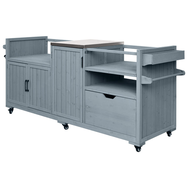 English Elm K&k 80.5 Inch Outdoor Kitchen Island Solid Fir Wood Stainless Steel Grill Cart Station Grey+Blue N707P392140G