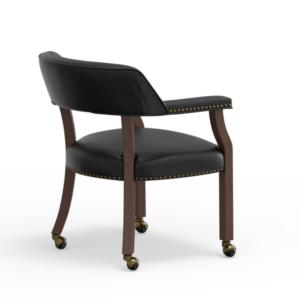 English Elm Gorman Faux Leather Game Chair Walnut Frame Nailhead Trim Casters Rolling Base B050P412222