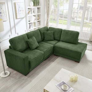 English Elm 93" Sectional Sofa L-Shaped Upholstered Corduroy 3-Seater with Reversible Chaise, Solid Wood Frame, Plush Coil-Foam Cushions Green W1097S00224