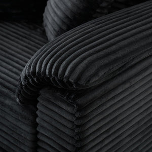 English Elm 47.24-inch corduroy armchair with storage ottoman and USB ports, spring seat, solid wood frame lounge Black W3356S00023