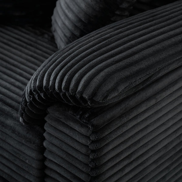 English Elm 47.24-inch corduroy armchair with storage ottoman and USB ports, spring seat, solid wood frame lounge Black W3356S00023