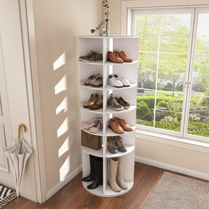 English Elm Rotating Shoe Rack Tower - 6-Tier 360° Spinning Organizer For 24 Pairs, Space-Saving Design, White W2699P270163-GIGA