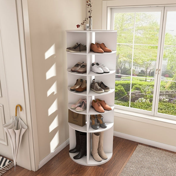 English Elm Rotating Shoe Rack Tower - 6-Tier 360° Spinning Organizer For 24 Pairs, Space-Saving Design, White W2699P270163-GIGA
