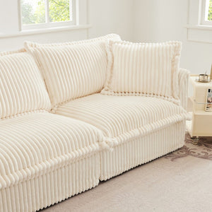 English Elm Slipcovered U-Shape Sectional Sofa - Luxurious Cream Corduroy Couch With Washable Covers & Pillows W3041S00026-GIGA