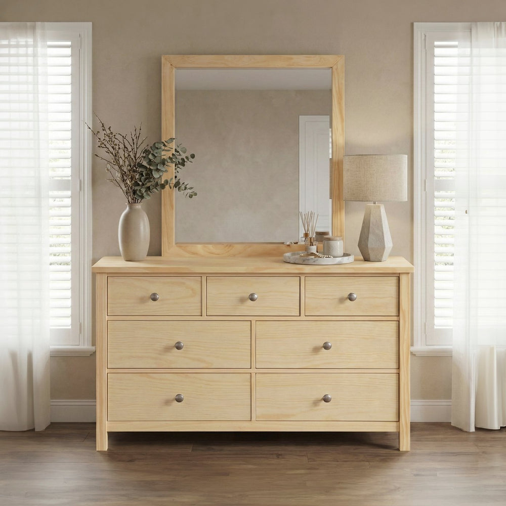 English Elm Transitional 7-drawer Pine Dresser with Mirror Dovetail Wood Grain Bedroom Set B011S02461
