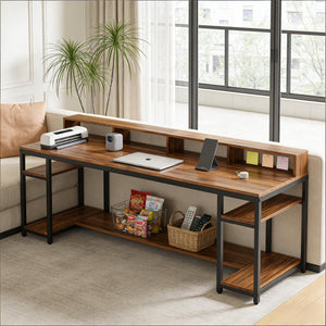 English Elm Computer Desk Two Person Wood Grain Workstation with Drawers for Shared Home Office T3971P453681