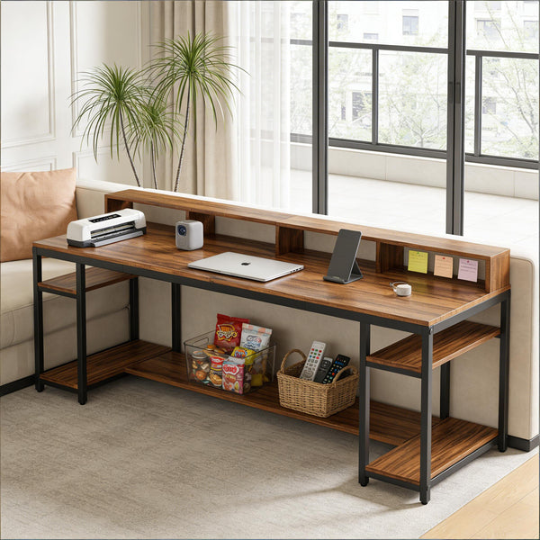 English Elm Computer Desk Two Person Wood Grain Workstation with Drawers for Shared Home Office T3971P453681