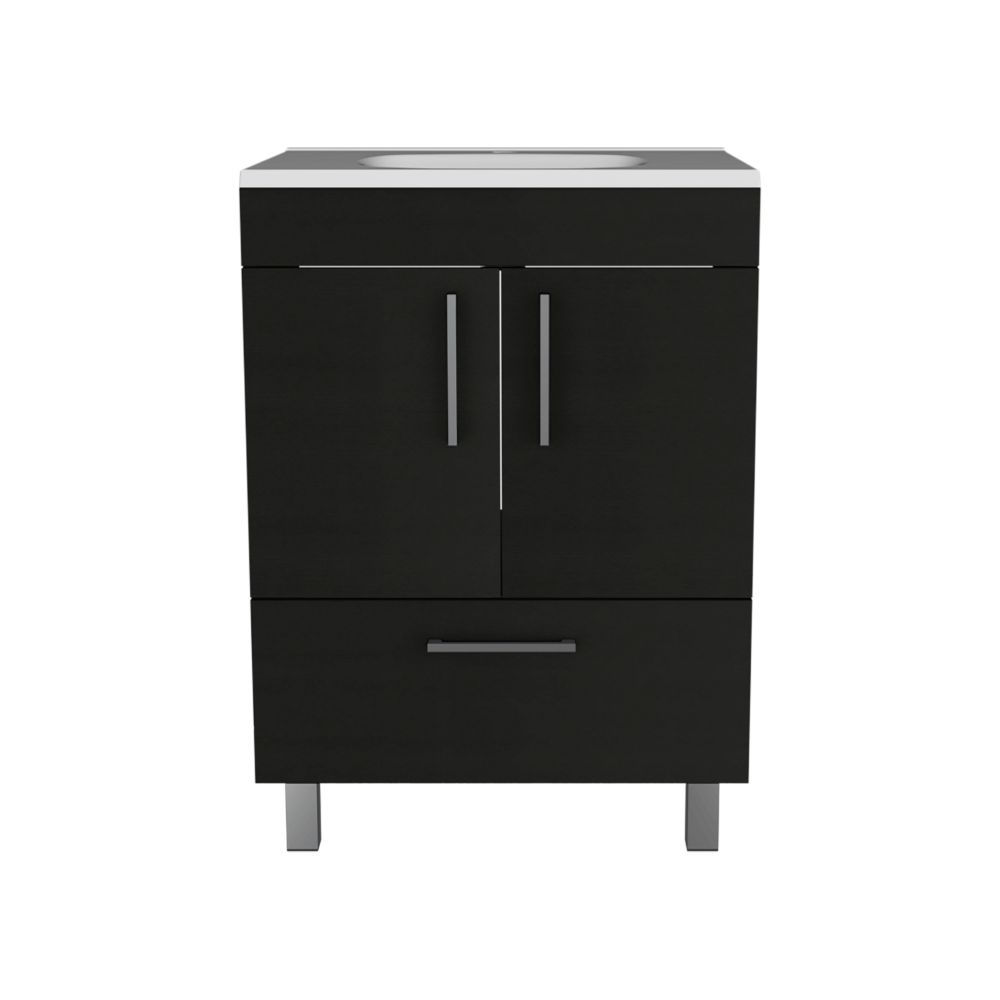 English Elm Single Bathroom Vanity with Sink and Shelf, Engineered Wood Cabinet, One Door, Modern Design, FSC Compliant Black 30.71 L x 23.62 W x 7.87 H B097S00150