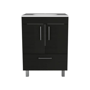 English Elm Single Bathroom Vanity with Sink and Shelf, Engineered Wood Cabinet, One Door, Modern Design, FSC Compliant Black 30.71 L x 23.62 W x 7.87 H B097S00150