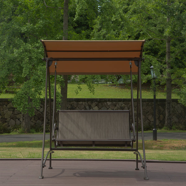 English Elm 2-Seat Patio Swing Chair with Adjustable UV Canopy, Textilene Comfort, Steel Frame, 700lb Capacity W1859110126