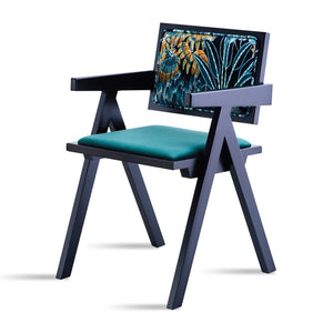 English Elm 2 Elegant Black Rubberwood Dining Chairs With Armrests - Medieval Style, Comfortable Rattan Seats W2720P237608