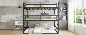 English Elm Queen Metal Triple Bunk Bed - Space-Saving, Heavy-Duty Design With Safety Guardrails For Comfort W1580S00145-GIGA