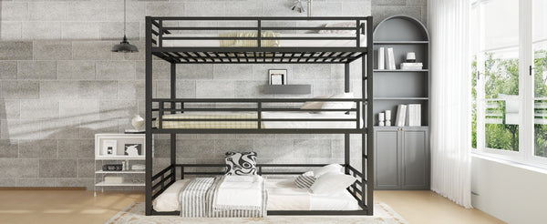 English Elm Queen Metal Triple Bunk Bed - Space-Saving, Heavy-Duty Design With Safety Guardrails For Comfort W1580S00145-GIGA