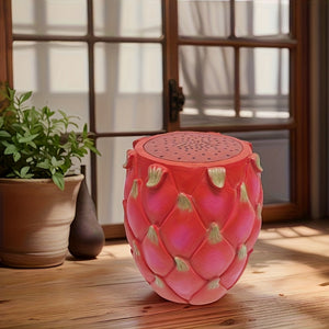 English Elm 13.4" Resin Dragon Fruit Sculptural Stool Outdoor Plant Stand Patio Accent W5709P460806