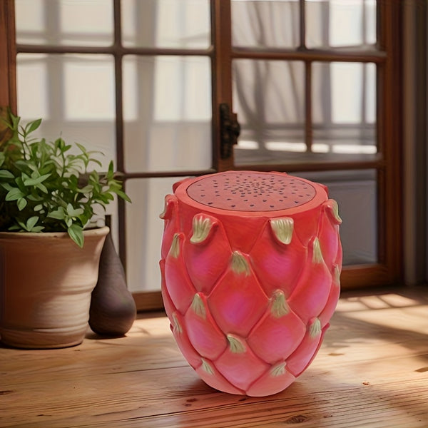 English Elm 13.4" Resin Dragon Fruit Sculptural Stool Outdoor Plant Stand Patio Accent W5709P460806