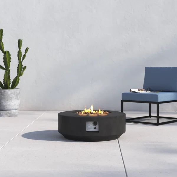 English Elm 11" Charcoal Fibre Reinforced Concrete Outdoor Propane Fire Pit Table with Lid, Tank Compartment, Modern Design B120P202826