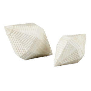 Pavi Bone Prism Set of 2 - Artisanal White Sculptures with Unique Shell Shape for Home Decor