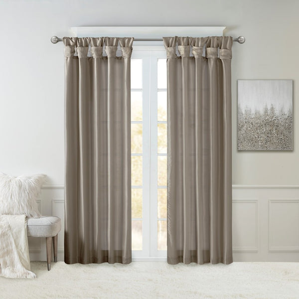 English Elm Twist Tab Lined Window Curtain Panel - Luxurious Pewter Faux-Silk Elegance, 50X95" For Any Room B03598042-GIGA