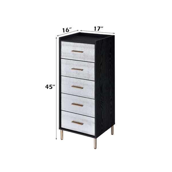 English Elm Myles Black Jewelry Armoire with Silver & Gold Accents, Mirror, 4 Drawers, Metal Legs, Compact Storage B2726P279129