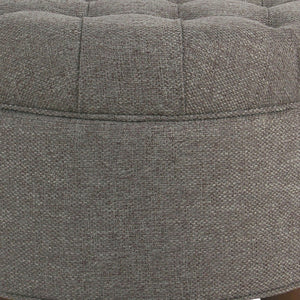 English Elm Fabric Tufted Round Storage Ottoman with Walnut Tapered Legs for Living Room B056P417128