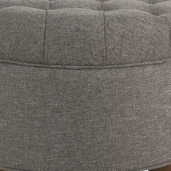 English Elm Fabric Tufted Round Storage Ottoman with Walnut Tapered Legs for Living Room B056P417128