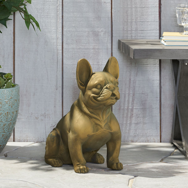 English Elm Christopher Knight Home® - DOG French Bulldog Garden Sculpture Cast Stone Outdoor Accent with Antique Wash, Durable Charm Gold 70293.00RUSGLD