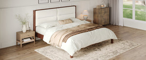 English Elm Solid Wood Queen Platform Bed Velvet Tufted Headboard Architectural Slat Design Espresso N7090000743P