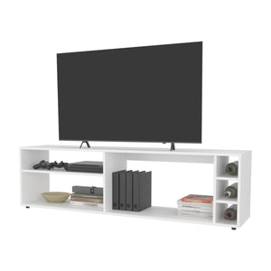 English Elm FM Parker TV Stand with Door and Open Shelves for Large TVs, Minimalist Storage and Modern Style White 69 L x 19 W x 4 H B128P269887