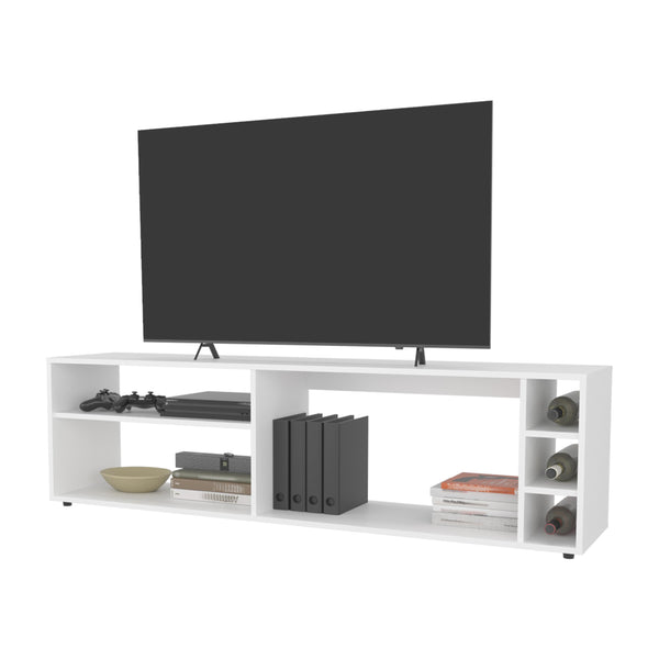 English Elm FM Parker TV Stand with Door and Open Shelves for Large TVs, Minimalist Storage and Modern Style White 69 L x 19 W x 4 H B128P269887