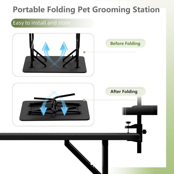 English Elm 47'' Foldable Dog Grooming Table X-lift Adjustable Height Station with Arm Noose Organizer W3587P358747