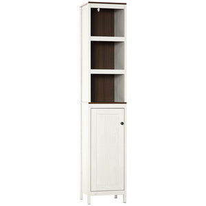 English Elm Kleankin Tall Bathroom Storage Cabinet - Stylish Freestanding Tower With 3 Shelves, Antique White Finish W2225P217004