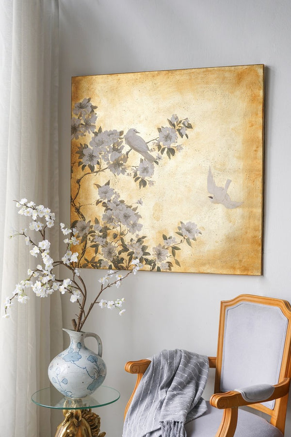 English Elm 38.6x38.6x1.4" Hand-painted Blossom Canvas Art with Textured Gold Acrylic Background W2078P481777