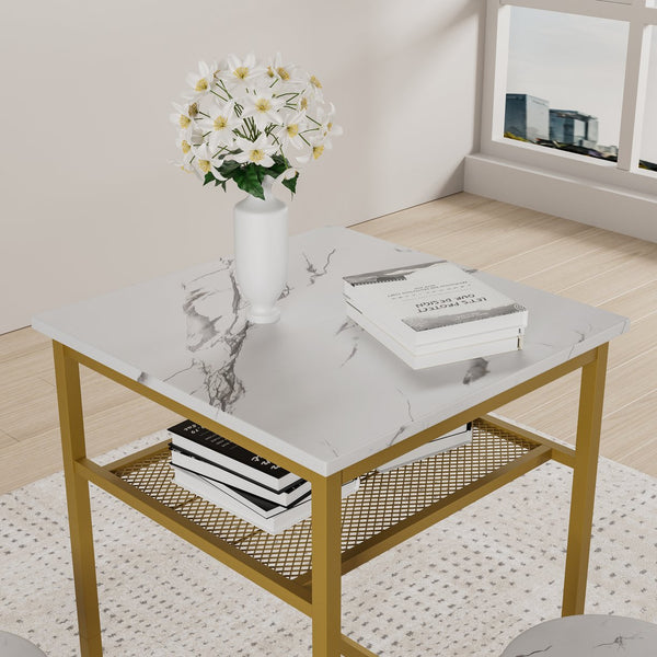 English Elm Bar bar table set of 3 with 2 backrest stools and partition — durable iron frame, modern counter dining solution White+Gold W578P303856