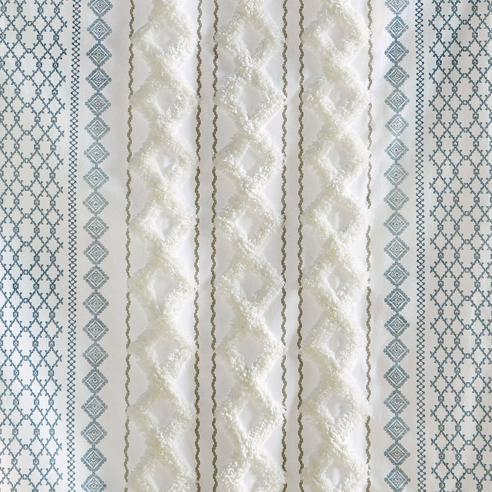 JLA Home INK+IVY - Cotton Imani Curtain Panel — Ivory Geometric Print with Tufted Chenille Stripe, Lined OEKO‑TEX Privacy II40-1344