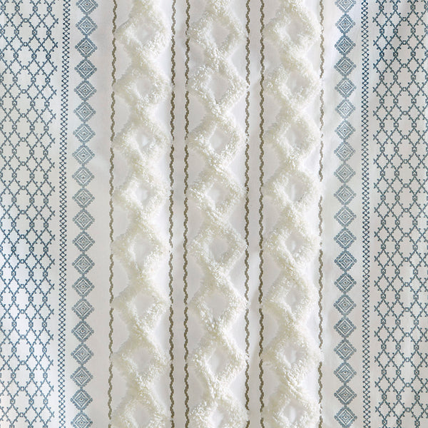 JLA Home INK+IVY - Cotton Imani Curtain Panel — Ivory Geometric Print with Tufted Chenille Stripe, Lined OEKO‑TEX Privacy II40-1344